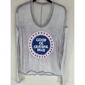 Chaser Grateful Dead Burnout Tee XS Gray Graphic Long Sleeve Sheer Distressed